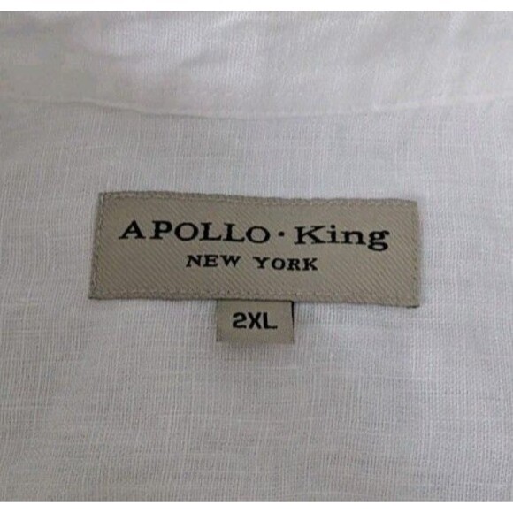 Apollo King New York Shirt Men's 100% Linen Button Up Short Sleeve Sz 2XL White - Picture 2 of 6